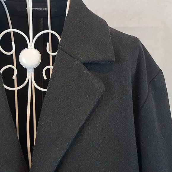 H&M classic style longcoat in black wool blend peacoat Women's Size L - Picture 5 of 11